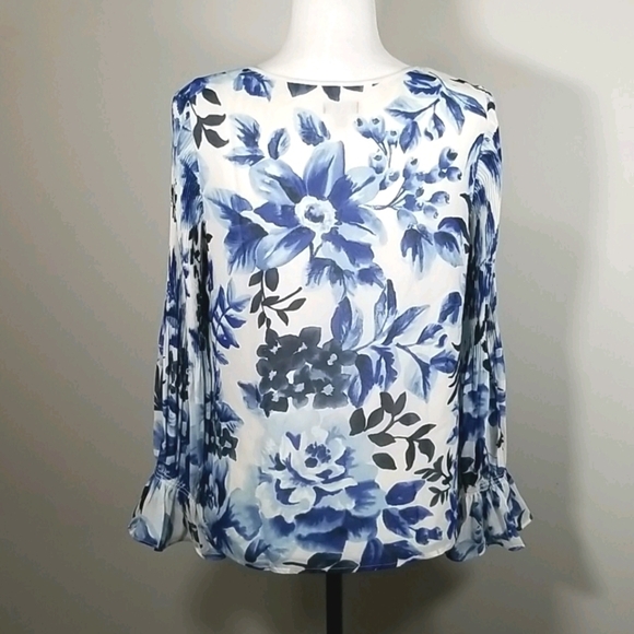 Talbots Women's Blouse Size S Floral Print Lined Ruffled Cuff - Picture 5 of 7